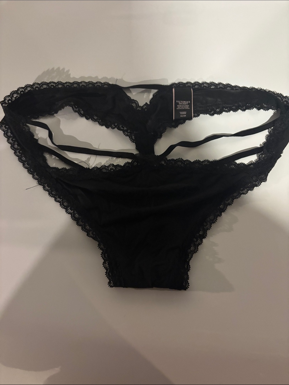 Black Lace-Strap Bikini Thong Panty - Women's Intimates